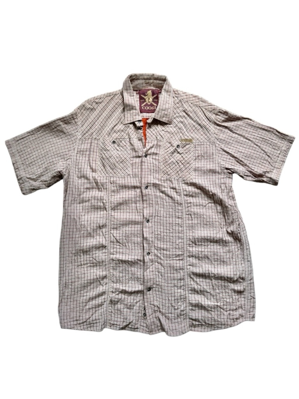 Coogi Men’s Gauze Cotton Plaid Button Up Shirt 3XL Short Sleeve Lightweight